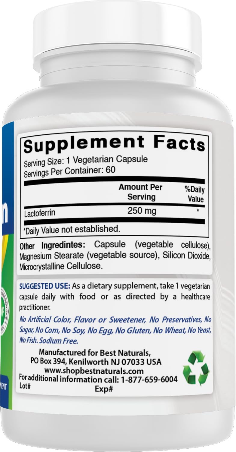 Best Naturals Lactoferrin 250 mg Veggie Capsule, Supports Healthy Immune Function - 60 Count