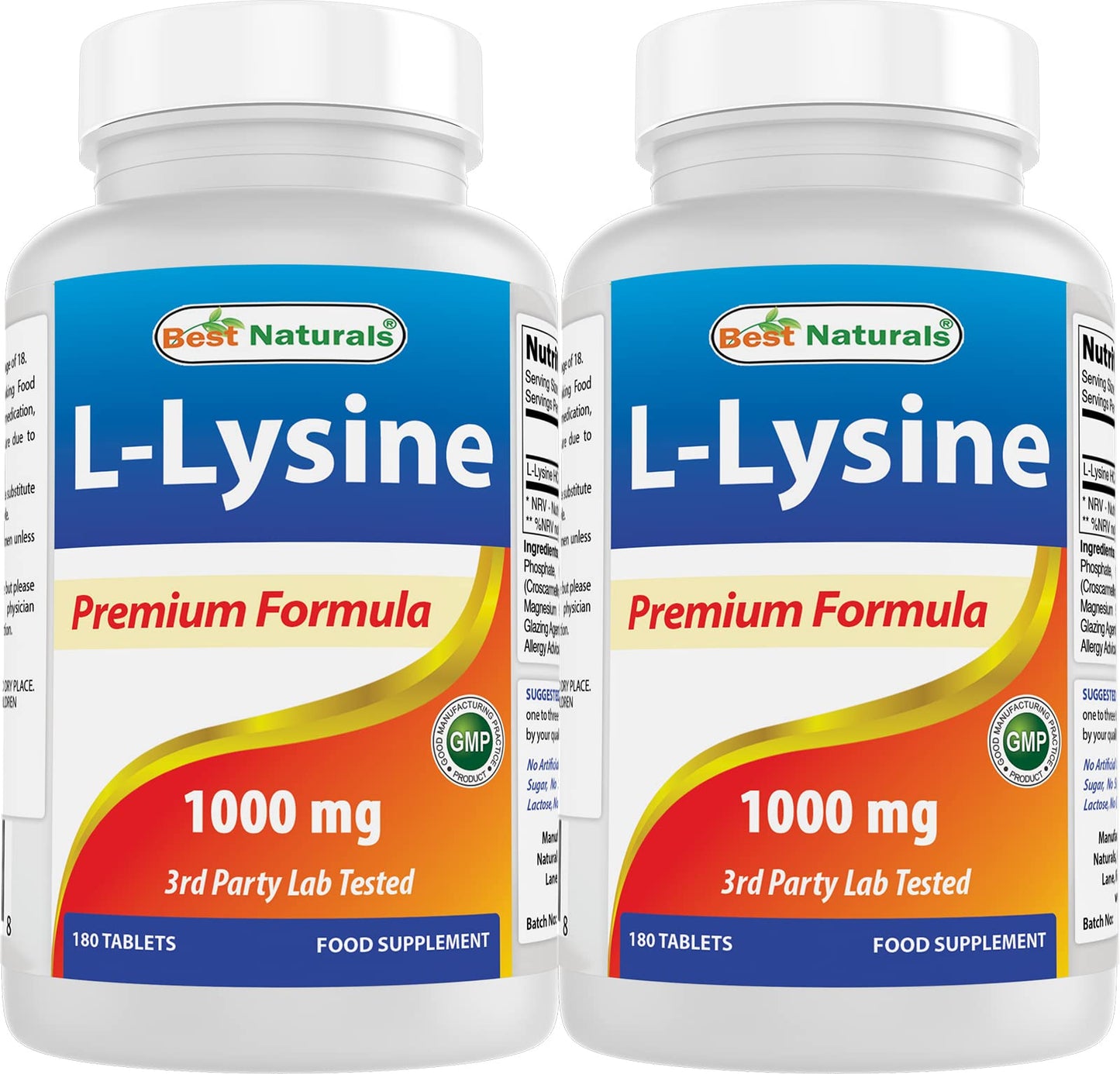 Best Naturals L-Lysine 1000mg – 360 Tablets (2 Bottles)