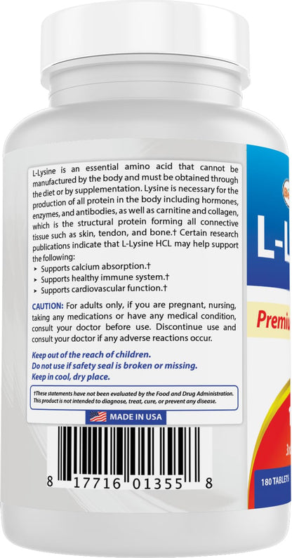 Best Naturals L-Lysine 1000mg – 360 Tablets (2 Bottles)