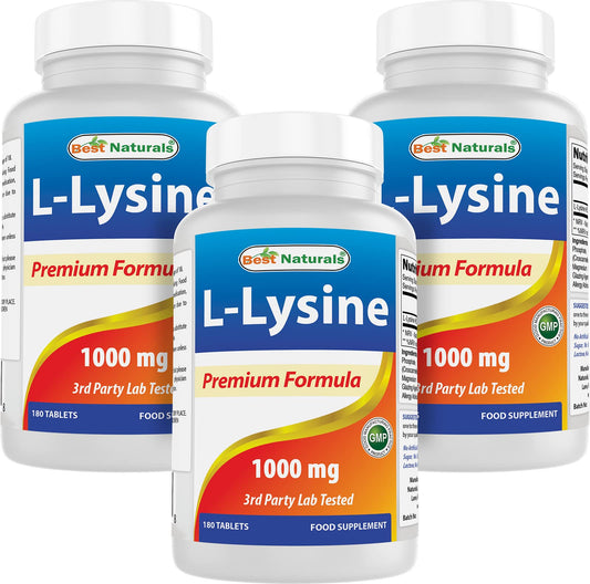 Best Naturals L-Lysine 1000mg – 180 Tablets per Bottle, 3 Bottles Pack BritishVita | Premium UK Vitamins & Wellness Supplements
