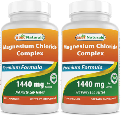 Best Naturals Magnesium Chloride Complex 1440 mg per Serving – 120 Capsules (Pack of 2)
