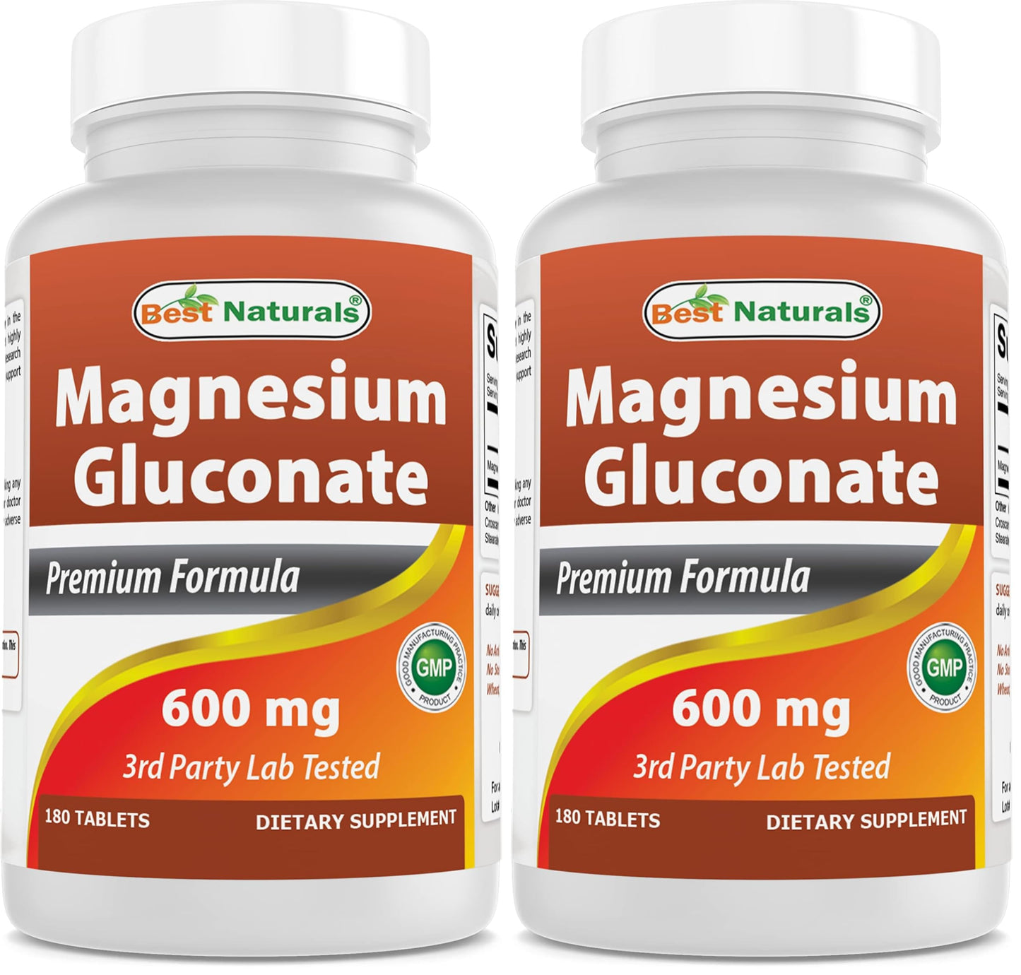 Best Naturals Magnesium Gluconate - 35 mg Mg from 600 mg Gluconate - 180 Tablets (Pack of 2)
