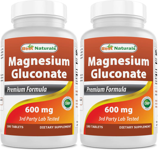 Best Naturals Magnesium Gluconate - 35 mg Mg from 600 mg Gluconate - 180 Tablets (Pack of 2) BritishVita | Premium UK Vitamins & Wellness Supplements