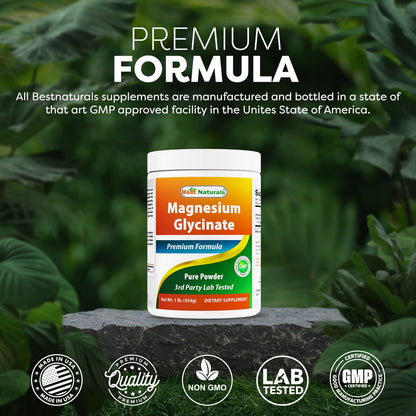 Best Naturals Magnesium Glycinate Powder - 1 Pound (1 LB (Pack of 2)) | 605 Servings