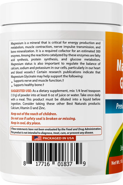 Best Naturals Magnesium Glycinate Powder - 1 Pound (1 LB (Pack of 2)) | 605 Servings