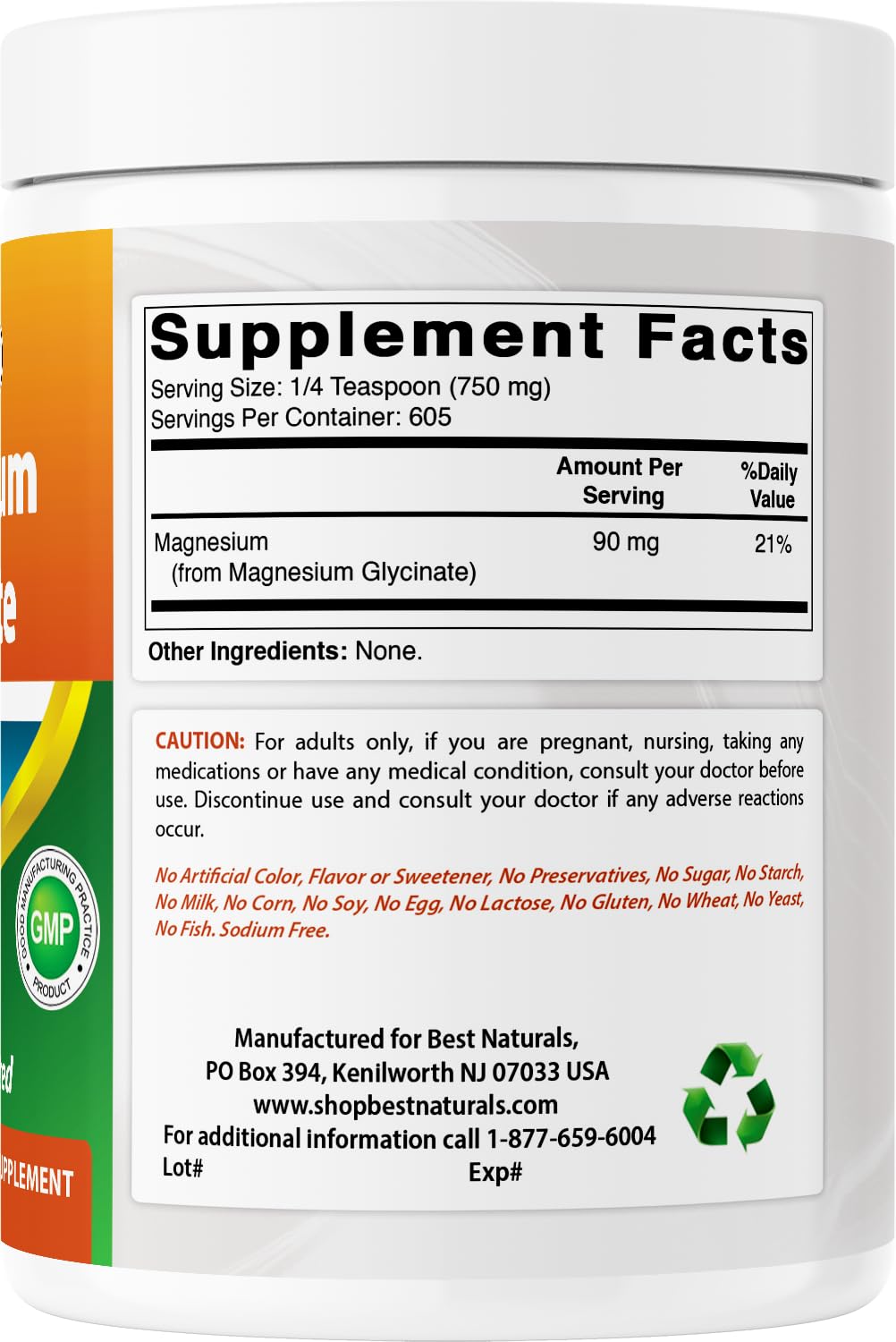 Best Naturals Magnesium Glycinate Powder - 1 Pound (1 LB (Pack of 2)) | 605 Servings