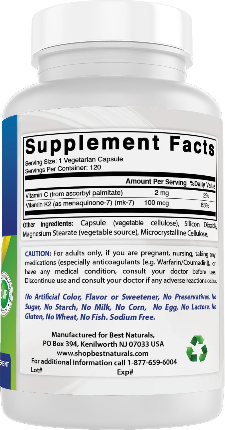 Best Naturals MK-7 Vitamin K2 100 mcg - 120 Vcaps