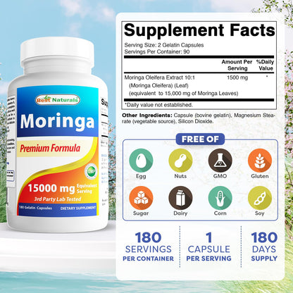 Best Naturals Moringa Extract 10:1 1500mg - 180 Capsules (Pack of 2)