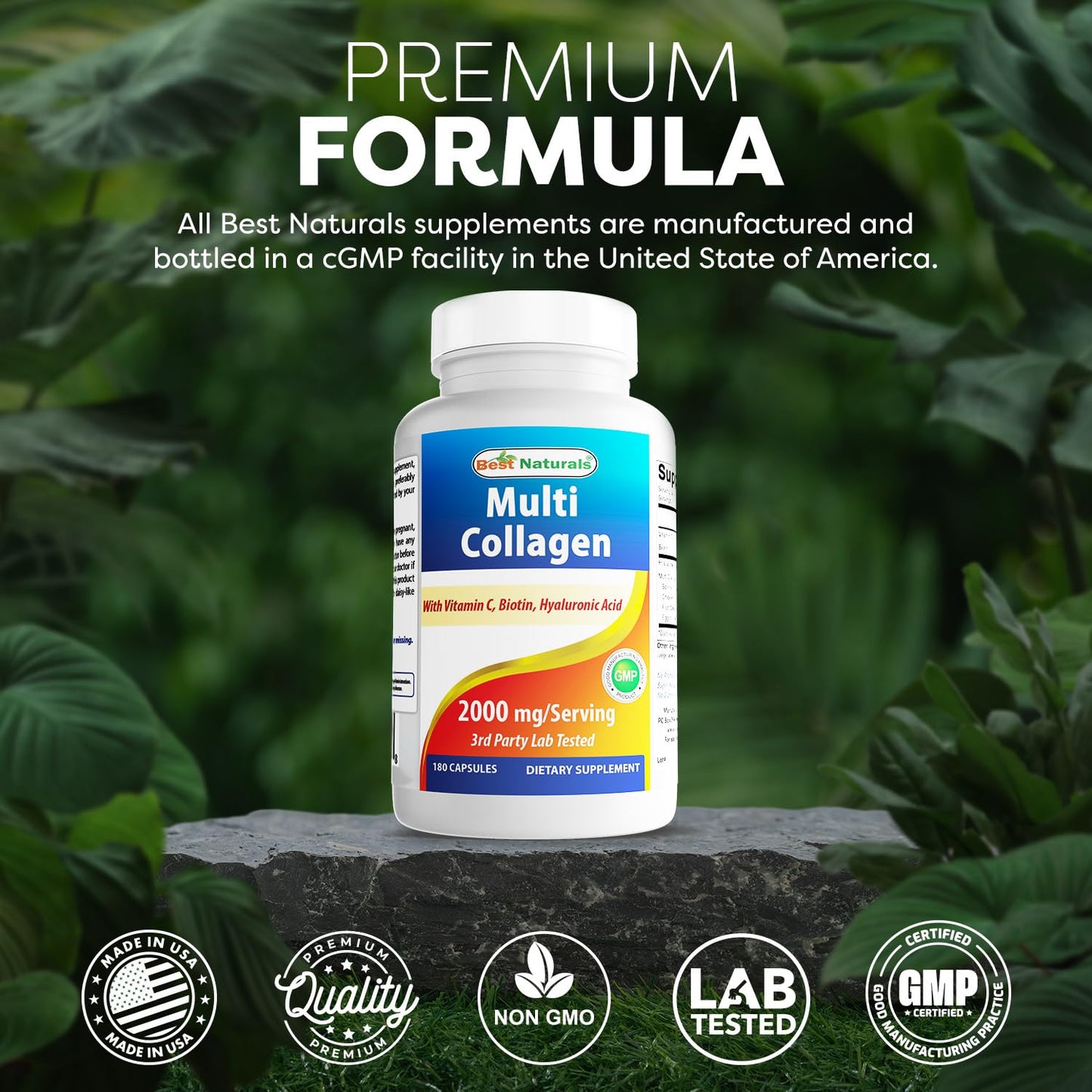 Best Naturals Multi Collagen Pills 2000mg – Hair, Skin & Nails | Types I, II, III, V, X | Biotin, Hyaluronic Acid & Vitamin C (Pack of 2)