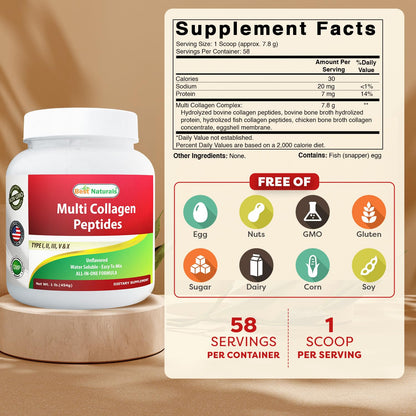 Best Naturals Multi Collagen Peptides Powder - Unflavored, 1 lb, Grass Fed