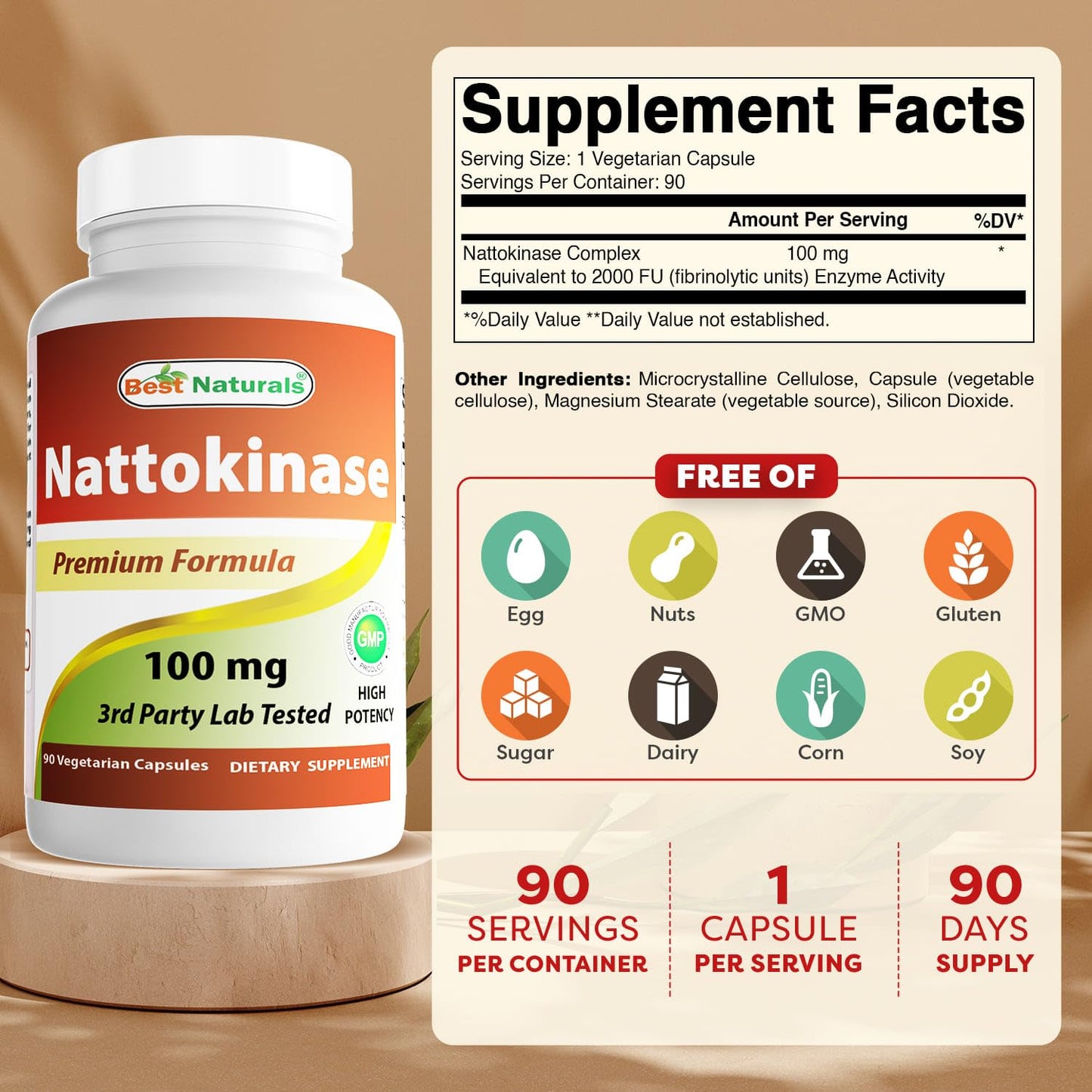 Best Naturals Nattokinase 2000 FU | 100 mg per Capsule, 90 Vegetarian Capsules (Pack of 2)