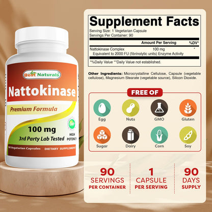 Best Naturals Nattokinase 2000 FU | 100 mg per Capsule, 90 Vegetarian Capsules (Pack of 2)