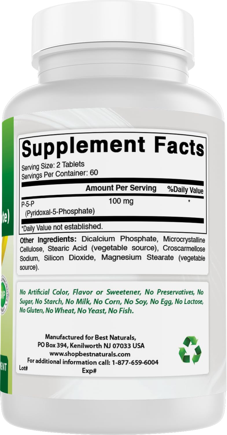 Best Naturals P5P Vitamin B6 100 mg – 120 Tablets (Pack of 2) – Active Pyridoxal 5-Phosphate