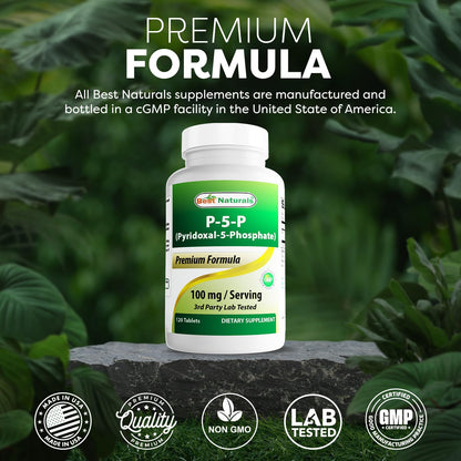 Best Naturals P5P Vitamin B6 100 mg – 120 Tablets (Pack of 2) – Active Pyridoxal 5-Phosphate