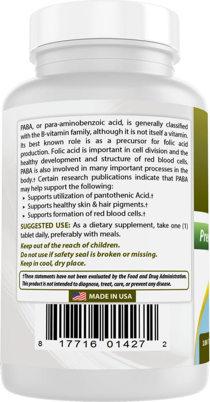 Best Naturals PABA 500 mg 180 Tablets | Purity & Quality