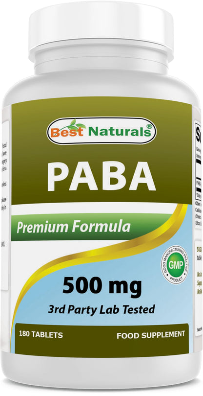 Best Naturals PABA 500 mg 180 Tablets | Purity & Quality