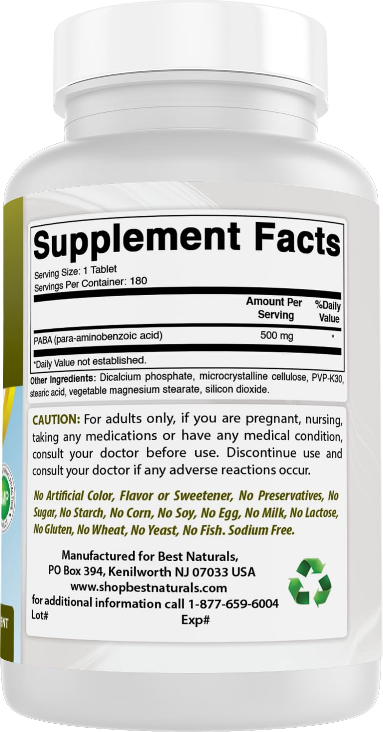 Best Naturals PABA 500 mg 180 Tablets | Purity & Quality