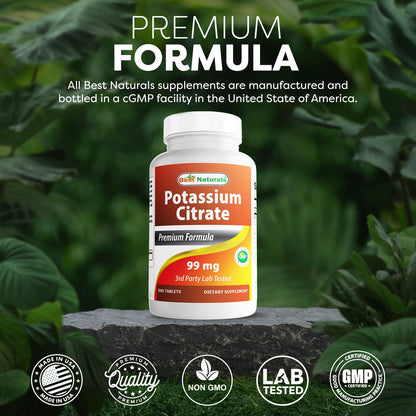 Best Naturals Potassium Citrate 99mg 500 Tablets – 3rd Party Lab Tested (Pack of 2)