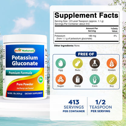 Best Naturals Potassium Gluconate 1 lb Powder – Pack of 2