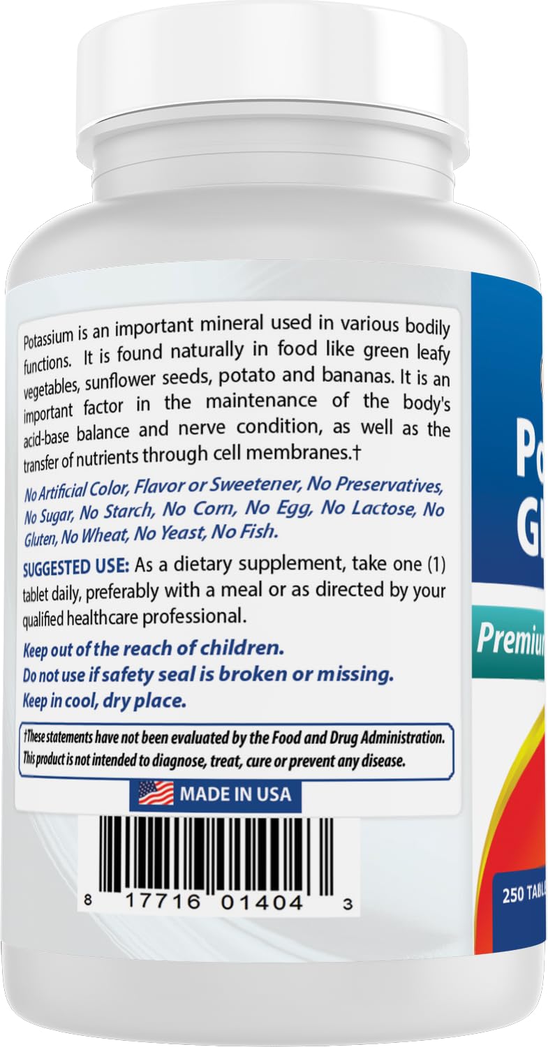 Best Naturals Potassium Gluconate 595 mg – 250 Tablets (Pack of 2)