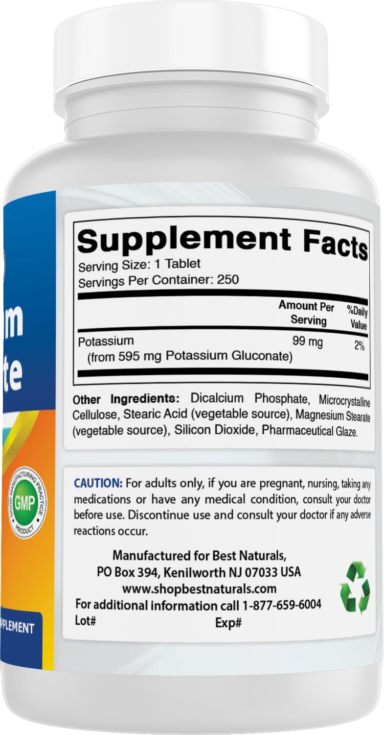 Best Naturals Potassium Gluconate 595 mg – 250 Tablets (Pack of 2)