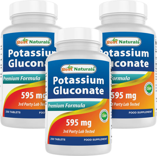 Best Naturals Potassium Gluconate 595 mg – 250 Tablets (Pack of 3) | Non-GMO & Gluten-Free BritishVita | Premium UK Vitamins & Wellness Supplements