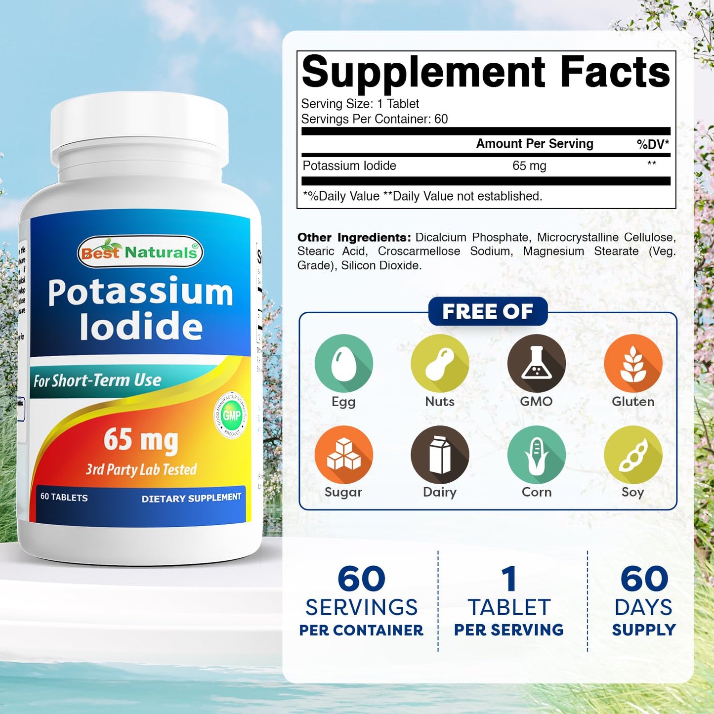 Best Naturals Potassium Iodide 65 mg | 3 Bottles x 60 Tablets - Dietary Supplement