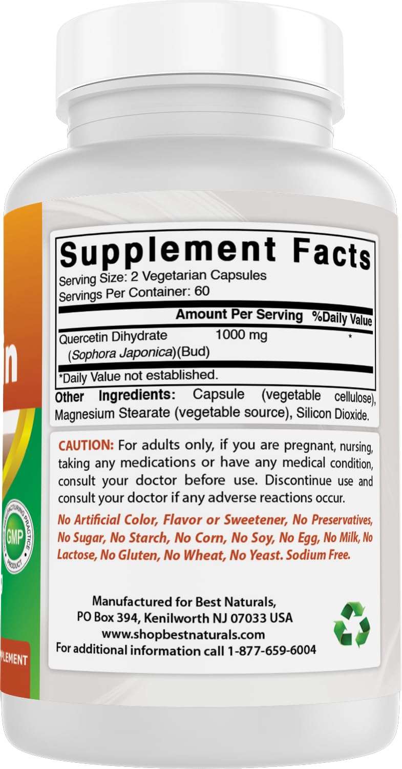 Best Naturals Quercetin 1000 mg per Serving | 120 Veggie Capsules (120 Count, Pack of 1)