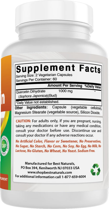 Best Naturals Quercetin 1000 mg per Serving | 120 Veggie Capsules (120 Count, Pack of 1)