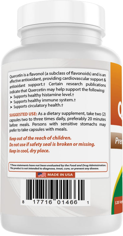 Best Naturals Quercetin 1000 mg per Serving | 120 Veggie Capsules (120 Count, Pack of 1)