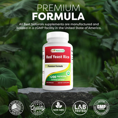 Best Naturals Red Yeast Rice 1200mg per Serving - 240 Capsules | Premium Formula, 3rd-Party Lab Tested