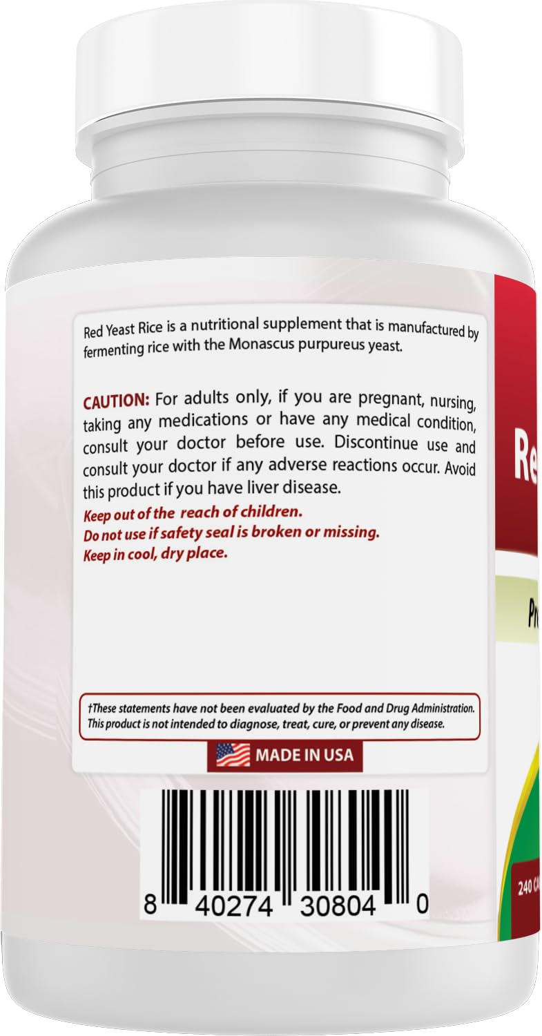 Best Naturals Red Yeast Rice 1200mg per Serving - 240 Capsules | Premium Formula, 3rd-Party Lab Tested