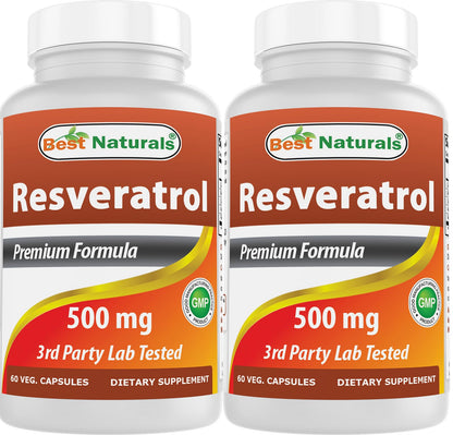 Best Naturals Resveratrol Complex 500 mg – 120 Veg Capsules (Gluten Free, Non-GMO)