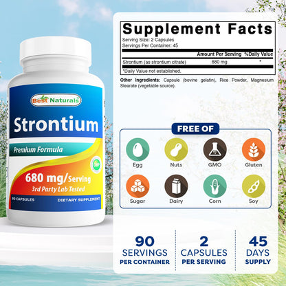 Best Naturals Strontium Bone Building Formula 680mg/Serving - 90 Capsules (Pack of 2)
