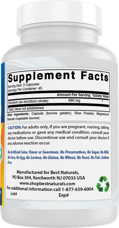 Best Naturals Strontium Bone Building Formula 680mg/Serving - 90 Capsules (Pack of 2)