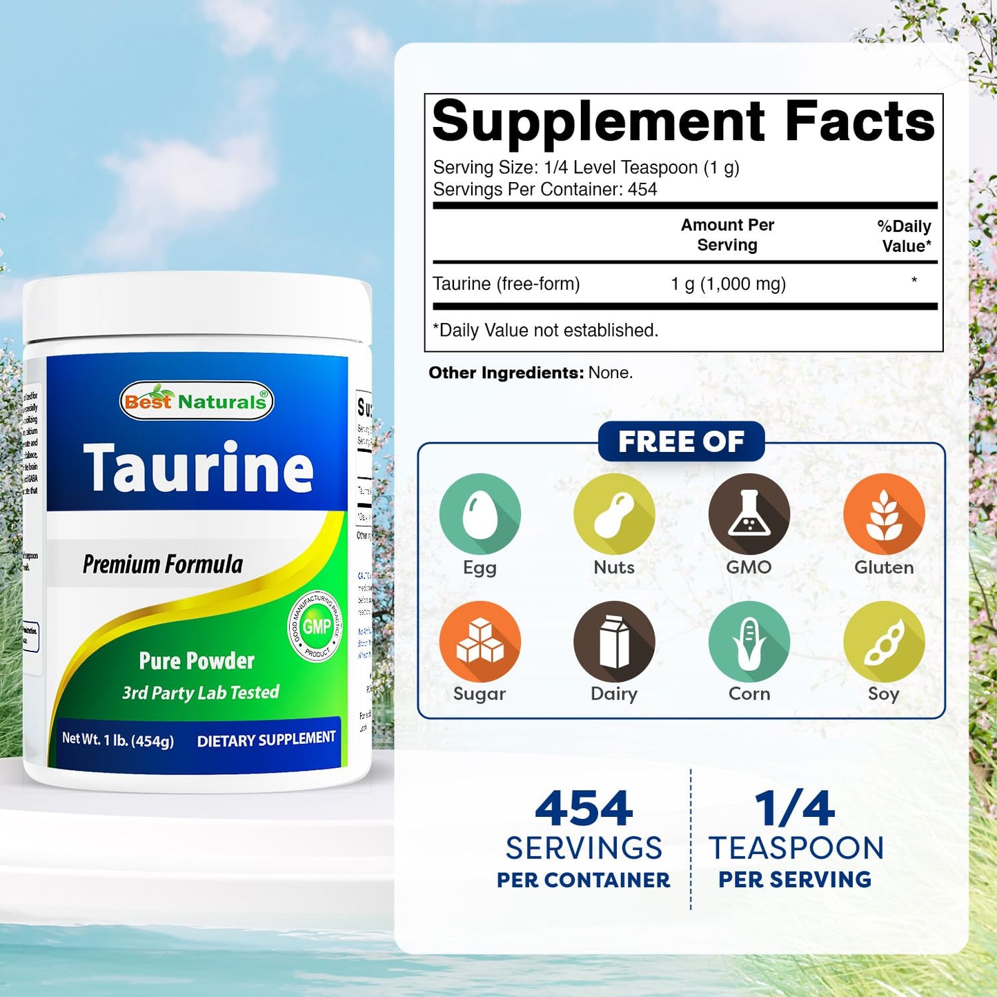 Best Naturals Taurine Powder 1000mg – 1 lb (454 g) Pack of 2