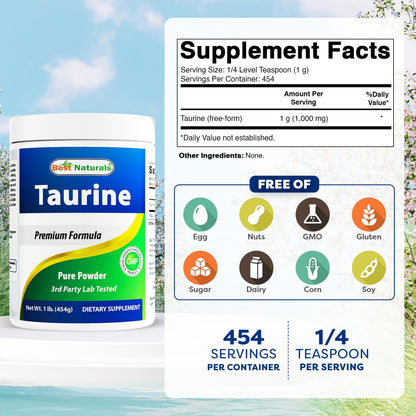 Best Naturals Taurine Powder 1000mg – 1 lb (454 g) Pack of 2