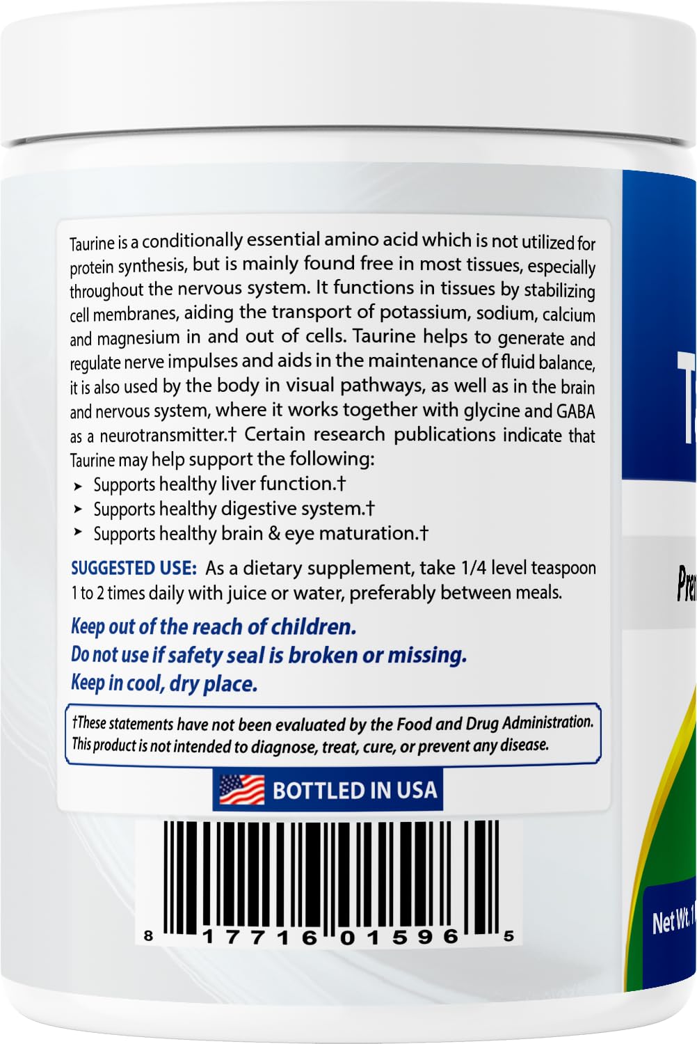 Best Naturals Taurine Powder 1000mg – 1 lb (454 g) Pack of 2
