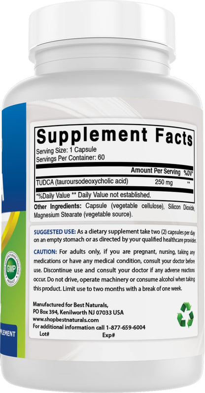 Best Naturals TUDCA 250mg - 60 Veg Capsules (2 Months Supply)