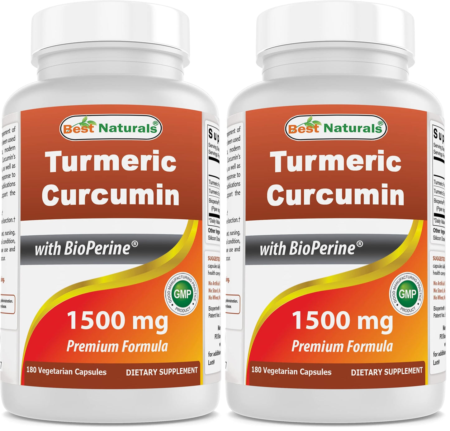 Best Naturals Turmeric Curcumin 1500mg with Bioperine – 180 Veggie Caps (Pack of 2)