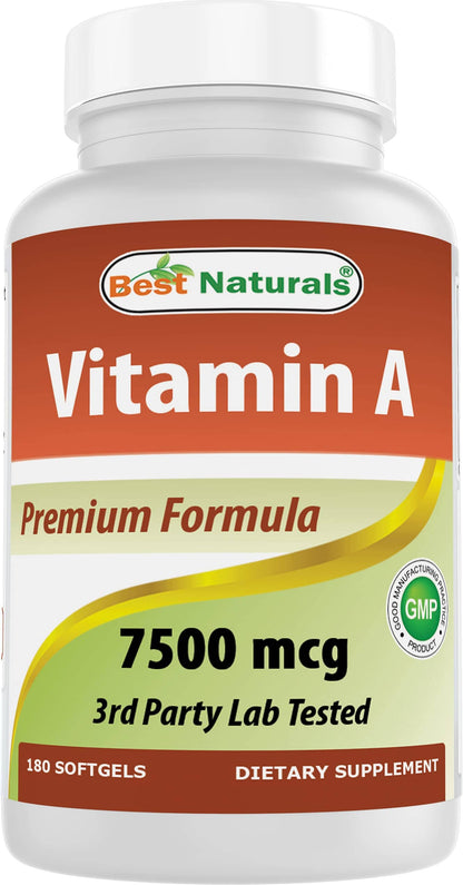 Best Naturals Vitamin A 25000 IU - 180 Softgels, Non-GMO Formula for Vision & Immunity