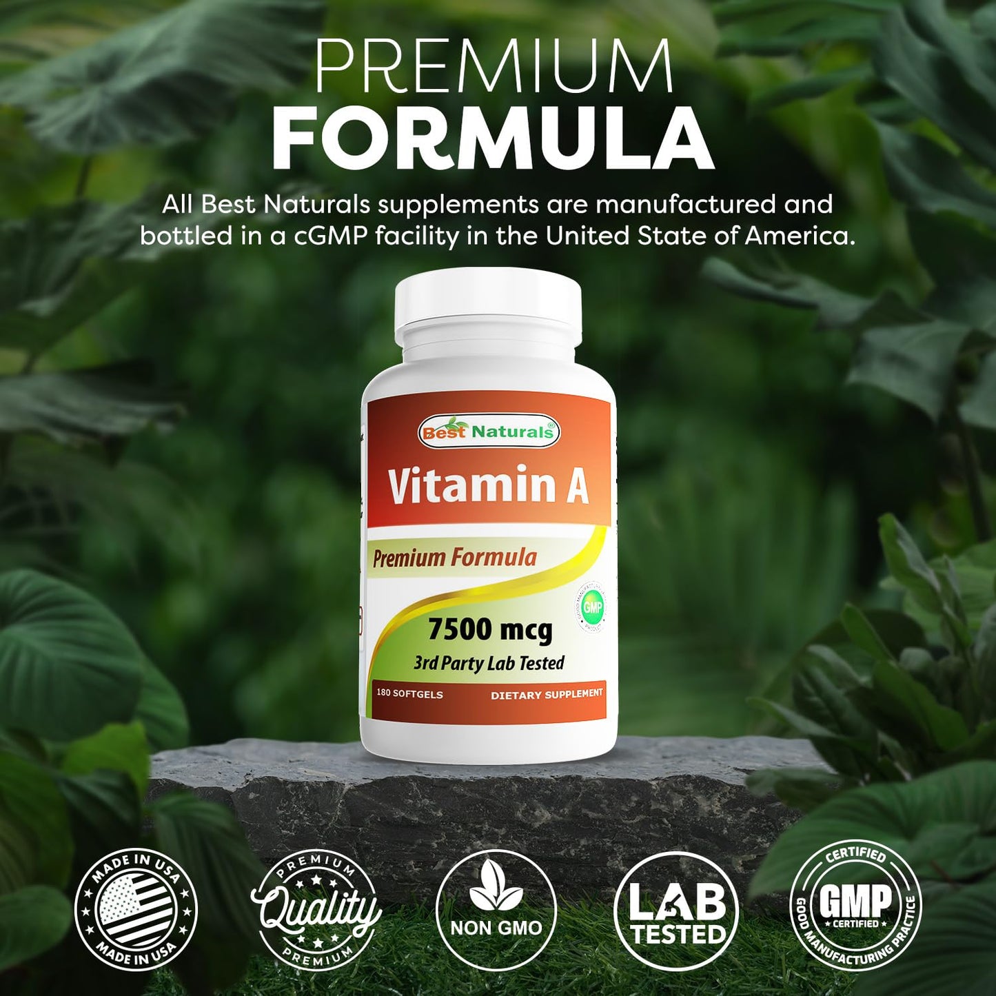 Best Naturals Vitamin A 25000 IU - 180 Softgels, Non-GMO Formula for Vision & Immunity