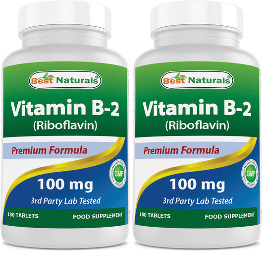 Best Naturals Vitamin B2 (Riboflavin) 100 mg - 180 Tablets per Bottle - Pack of 2 | Premium Formula | 3rd Party Lab Tested BritishVita | Premium UK Vitamins & Wellness Supplements