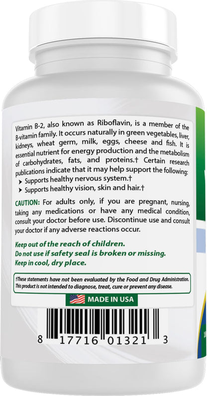 Best Naturals Vitamin B2 (Riboflavin) 100 mg - 180 Tablets per Bottle - Pack of 2 | Premium Formula | 3rd Party Lab Tested