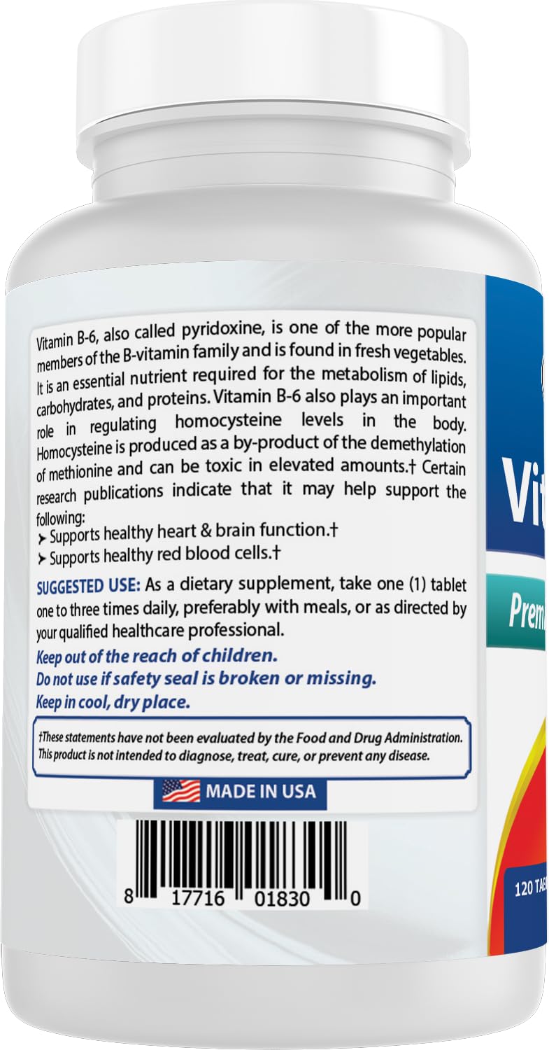Best Naturals Vitamin B6 200mg for Adults - 120 Tablets (Pack of 2)