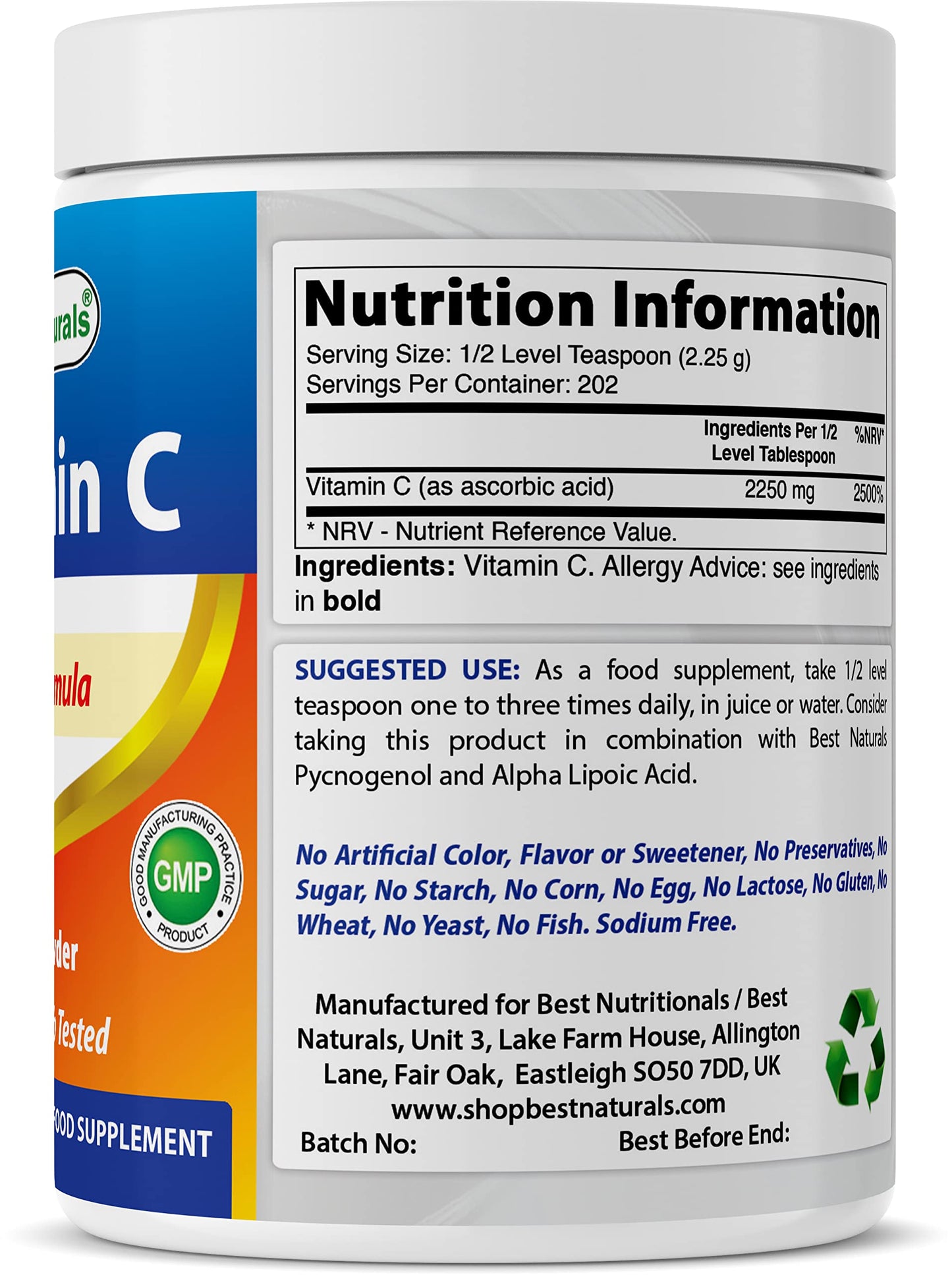 Best Naturals 100% Pure Vitamin C Powder 1 lb (454 g) – Ascorbic Acid