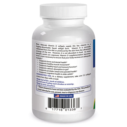 Best Naturals Vitamin D3 10000 IU Softgel – 240 Count