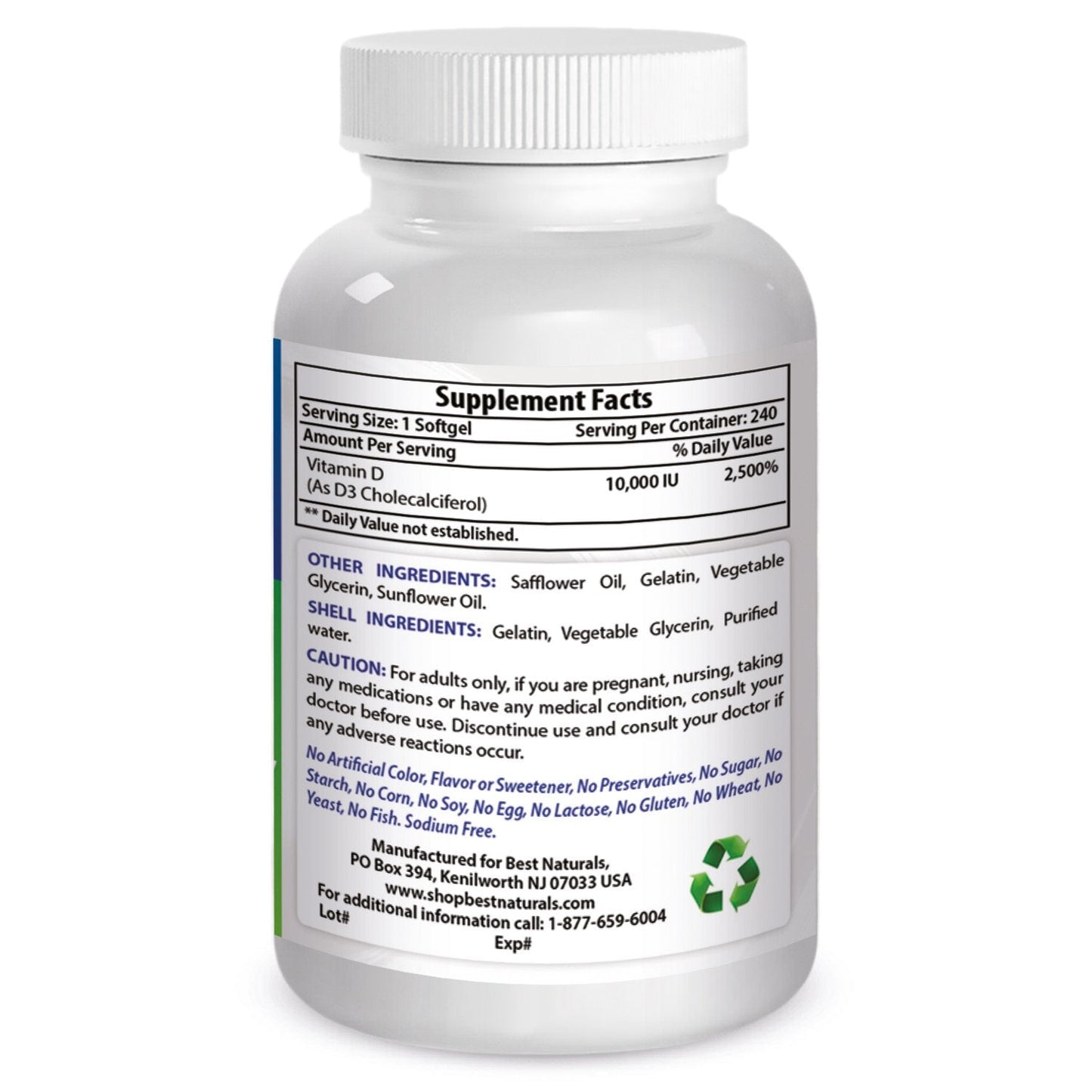 Best Naturals Vitamin D3 10000 IU Softgel – 240 Count