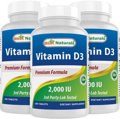 Best Naturals Vitamin D3 2000 IU (50 mcg) – 100 Tablets – Pack of 3