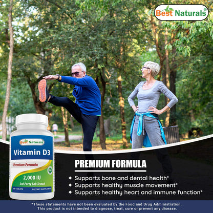 Best Naturals Vitamin D3 2000 IU (50 mcg) – 100 Tablets – Pack of 3